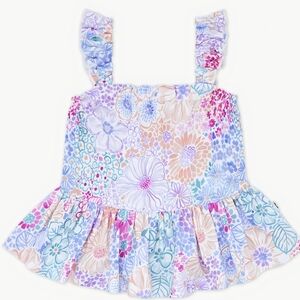 Little Sleepies Doodle Blooms Peplum Flutter Tank 3T NWT